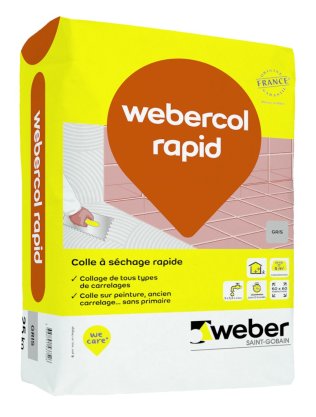 Mortier colle carrelage sèchage rapide WEBERCOL RAPID Gris sac de 25Kg